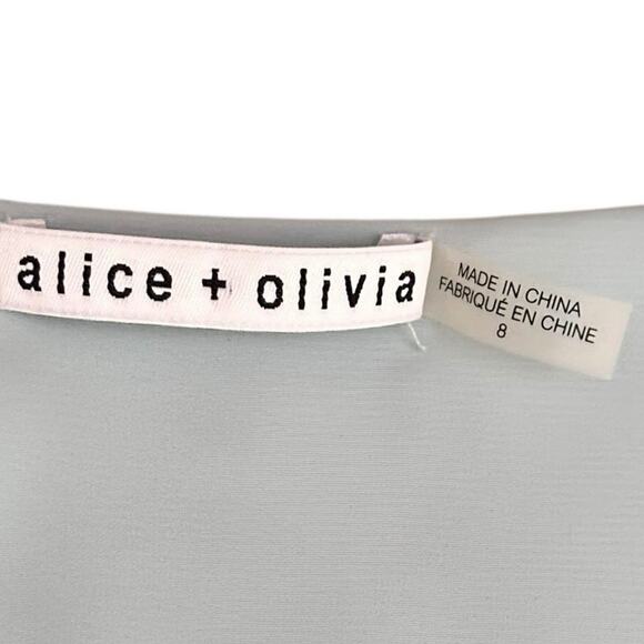 Alice + Olivia Silk Wrap Dress Sz 8 Icy Blue Flutter Sleeve High Low 90s Grunge - Picture 6 of 11